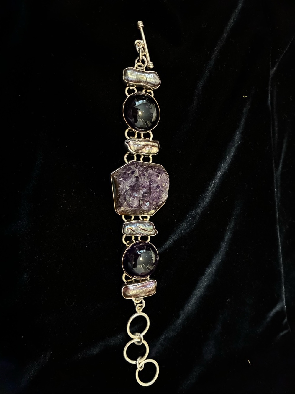Sterling Silver Purple Amethyst & Hematite Chunky Toggle Bracelet